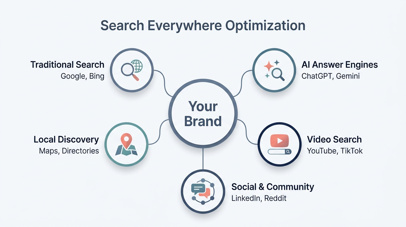 What Is Search Everywhere Optimization - Multi-Platform Brand Ecosystem Diagram - Invrse Marketing