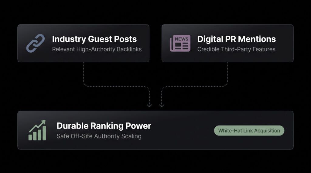 Digital PR and high-authority editorial link building strategy driving authoritative domain backlinks and referral traffic