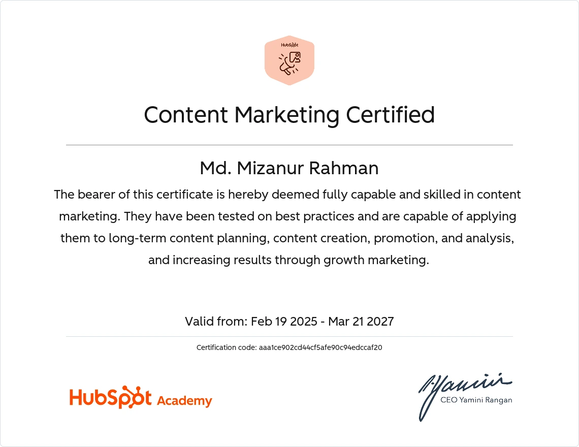 Content Marketing Certified - MD Mizanur Rahman
