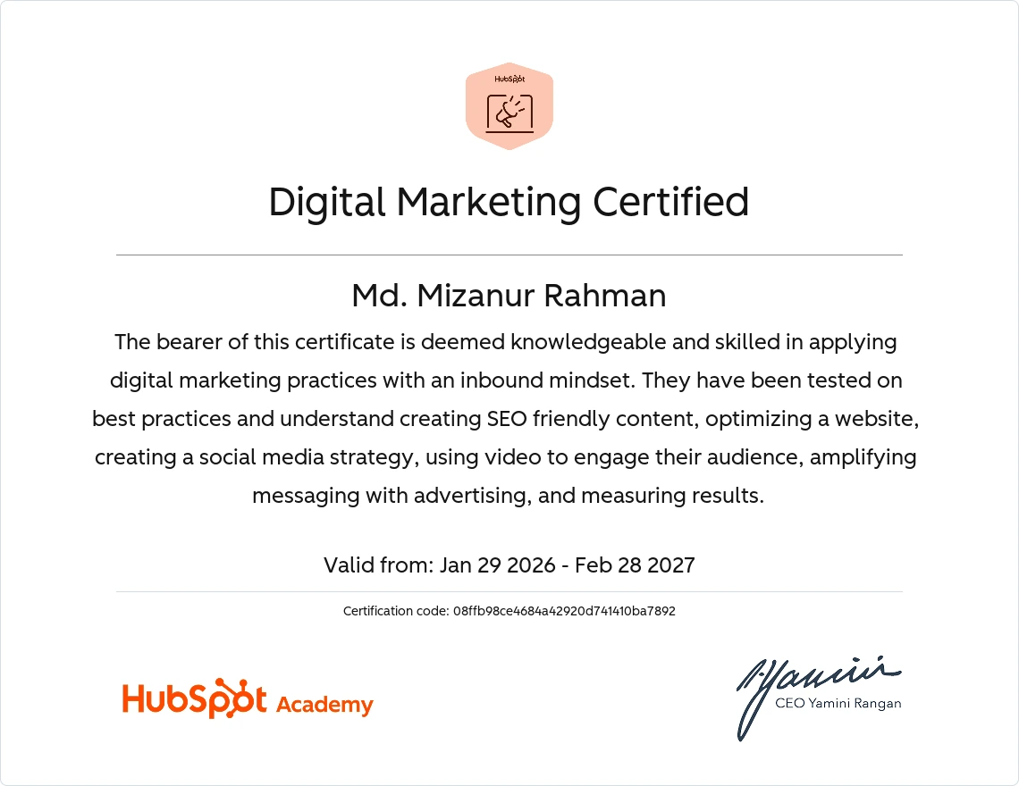Digital Marketing Certified - MD Mizanur Rahman