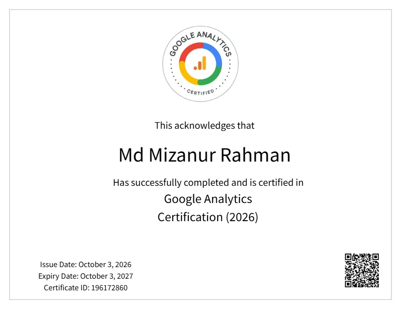 Google Analytics Certification (2026) - MD Mizanur Rahman