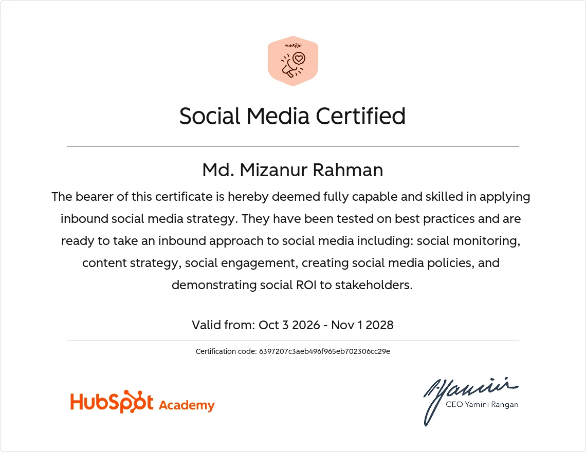 Social Media Certified - MD Mizanur Rahman